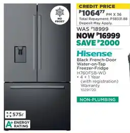 House & Home Hisense Black French-Door Water-on-Tap Freezer-Fridge offer