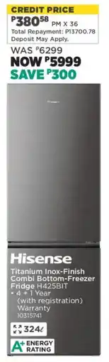 House & Home Hisense Titanium Inox-Finish Combi Bottom-Freezer Fridge offer