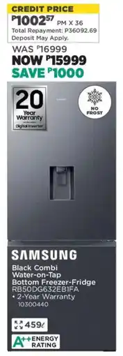 House & Home Samsung Black Combi Water-on-Tap Bottom Freezer-Fridge offer