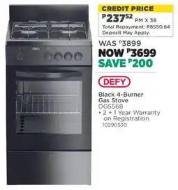 House & Home Defy Black 4-Burner Gas Stove offer