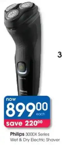 Clicks Philips 3000X Series Wet & Dry Electric Shaver offer