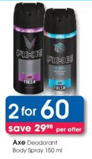 Clicks Axe Deodorant Body Spray offer