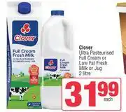 Spar Clover Ultra Pasteurised Full Cream Or Low Fat Fresh Milk Or Jug-2Ltr Each offer