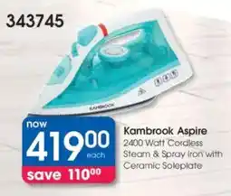 Clicks Kambrook Aspire 2400 Watt Cordless Steam & Spray Iron with Ceramic Soleplate offer