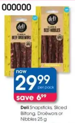 Clicks Deli Snapsticks, Sliced Biltong, Droewors or Nibbles offer