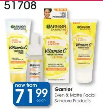 Clicks Garnier Even & Matte Facial Skincare Products offer