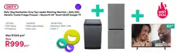 Teljoy Defy Manhattan Grey Top Loader Washing Machine + Defy Metallic Combi Fridge/ Freezer + Skyworth 60" Smart QLED Google TV offer