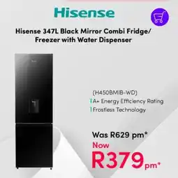 Teljoy Hisense Black Mirror Combi Fridge/ Freezer with Water Dispenser offer