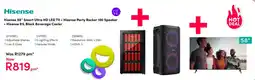 Teljoy Hisense 58" Smart Ultra HD LED TV + Hisense Party Rocker 100 Speaker + Hisense Black Beverage Cooler offer