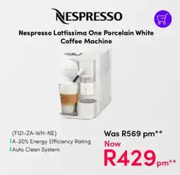 Teljoy Nespresso Lattissima One Porcelain White Coffee Machine offer