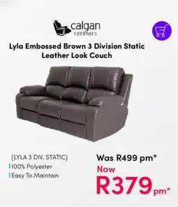 Teljoy Calgan Recliners Lyla Embossed Brown 3 Division Static Leather Look Couch offer