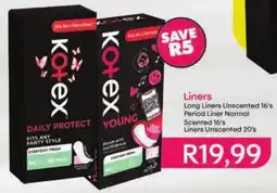 Shoprite Kotex Long Liners Unscented, Period Liner Normal Scented, Liners Unscented offer