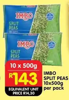 Shoprite IMBO SPLIT PEAS 10x500g per pack offer