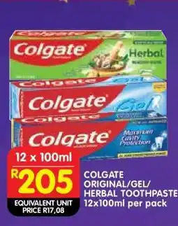 Shoprite COLGATE ORIGINAL/GEL/HERBAL TOOTHPASTE 12x100ml per pack offer
