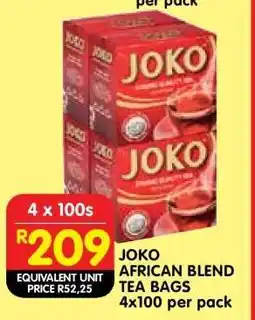 Shoprite JOKO AFRICAN BLEND TEA BAGS 4x100 per pack offer