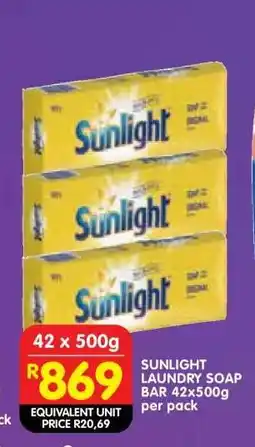 Shoprite SUNLIGHT LAUNDRY SOAP BAR 42x500g per pack offer
