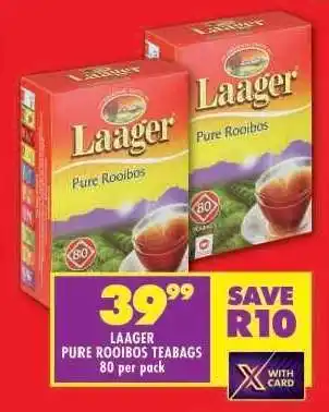Shoprite LAAGER PURE ROOIBOS TEABAGS 80 per pack offer