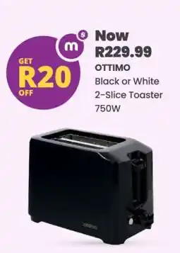 Shoprite OTTIMO Black or White 2-Slice Toaster 750W offer