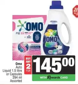 Spar Omo Auto Liquid 1.5 litre or Capsules 294 ml Assorted offer