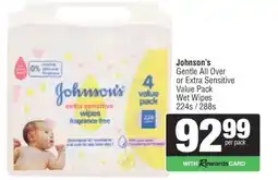 Spar Johnson’s Gentle All Over or Extra Sensitive Value Pack Wet Wipes offer