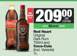Spar Red Heart Original Dark Rum 750ml and Coca-Cola 1L offer