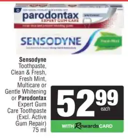 Spar Sensodyne or Parodontax Toothpaste offer