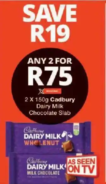 Checkers Cadbury Dairy Milk Chocolate Slab offer