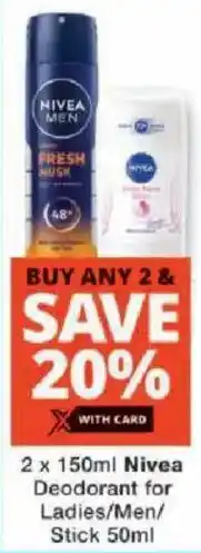 Checkers Nivea Deodorant for Ladies/ Men/ Stick offer