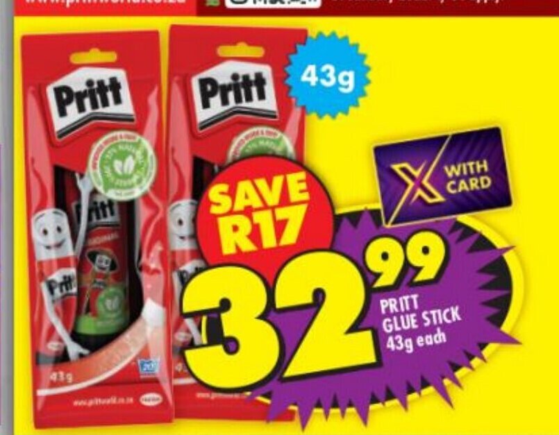Pritt Glue Stick 43g each offer at Shoprite
