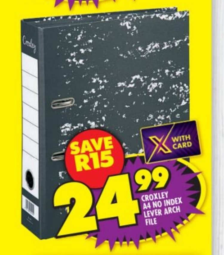 Croxley A4 No Index Lever Arch File offer at Shoprite