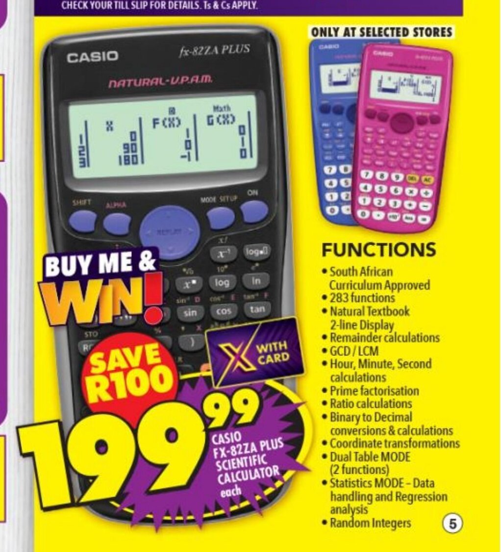 Casio FX82ZA Plus Scientific Calculator each offer at Shoprite