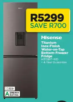 House & Home Hisense Titanium Inox-Finish Water-on-Tap Bottom-Freezer Fridge offer