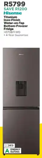 House & Home Hisense Titanium Inox-Finish Water-on-Tap Bottom-Freezer Fridge offer