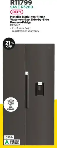 House & Home Defy Metallic Dark Inox-Finish Water-on-Tap Side-by-Side Freezer-Fridge offer