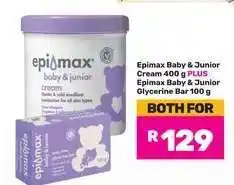 Game Epimax Baby & Junior Cream 400 g PLUS Epimax Baby & Junior Glycerine Bar 100 g offer