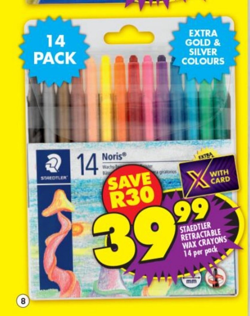 Staedtler Retractable Wax Crayons 14 per pack offer at Shoprite