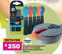 Game Tommee Tippee Easy Scoop Feeding Bowl & Lid PLUS Easigrip Self-Feeding Weaning Spoons offer