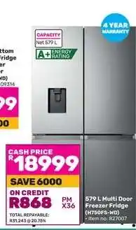 Game 579 L Multi Door Freezer Fridge (H750FS-WD) offer