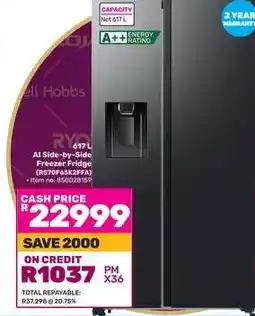 Game AI Side-by-Side Freezer Fridge (RS70F65X2FA) offer
