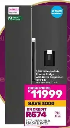 Game 555 L Side-by-Side Freezer Fridge with Water Dispenser (DFF647) offer