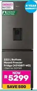 Game 222 L Bottom Mount Freezer Fridge (H310BIT-WD) offer