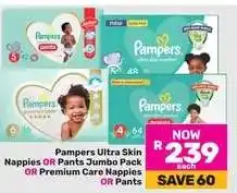 Game Pampers Ultra Skin Nappies OR Pants Jumbo Pack OR Premium Care Nappies OR Pants offer