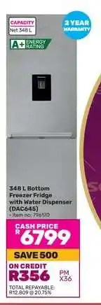 Game 348L Bottom Freezer Fridge with Water Dispenser (DAC645) offer