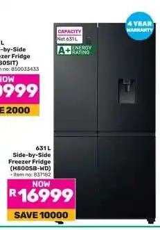 Game 631 L Side-by-Side Freezer Fridge (H800SB-WD) offer