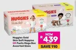 Game Huggies Gold Skin Soft Nappies OR Pants Mega Box Assorted Sizes offer