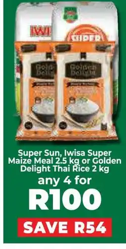 Food Lover's Market Super Sun, Iwisa Super Maize Meal 2.5 kg or Golden Delight Thai Rice 2 kg offer