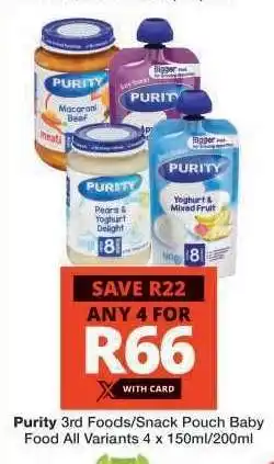 Checkers Purity 3rd Foods/Snack Pouch Baby Food offer