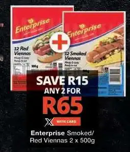 Checkers Enterprise Smoked/Red Viennas 2 x 500g offer