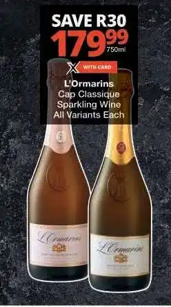 Checkers L'Ormarins Cap Classique Sparkling Wine offer