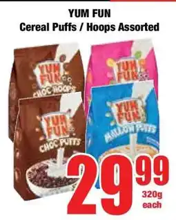 Boxer YUM FUN Cereal Puffs / Hoops Assorted offer